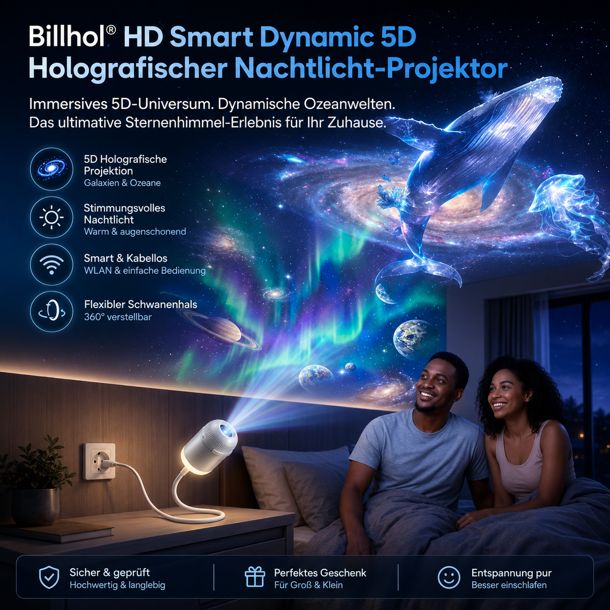 Billhol® Nachtlicht-Projektor – Intelligenter holografischer Sternprojektor🐦🔥